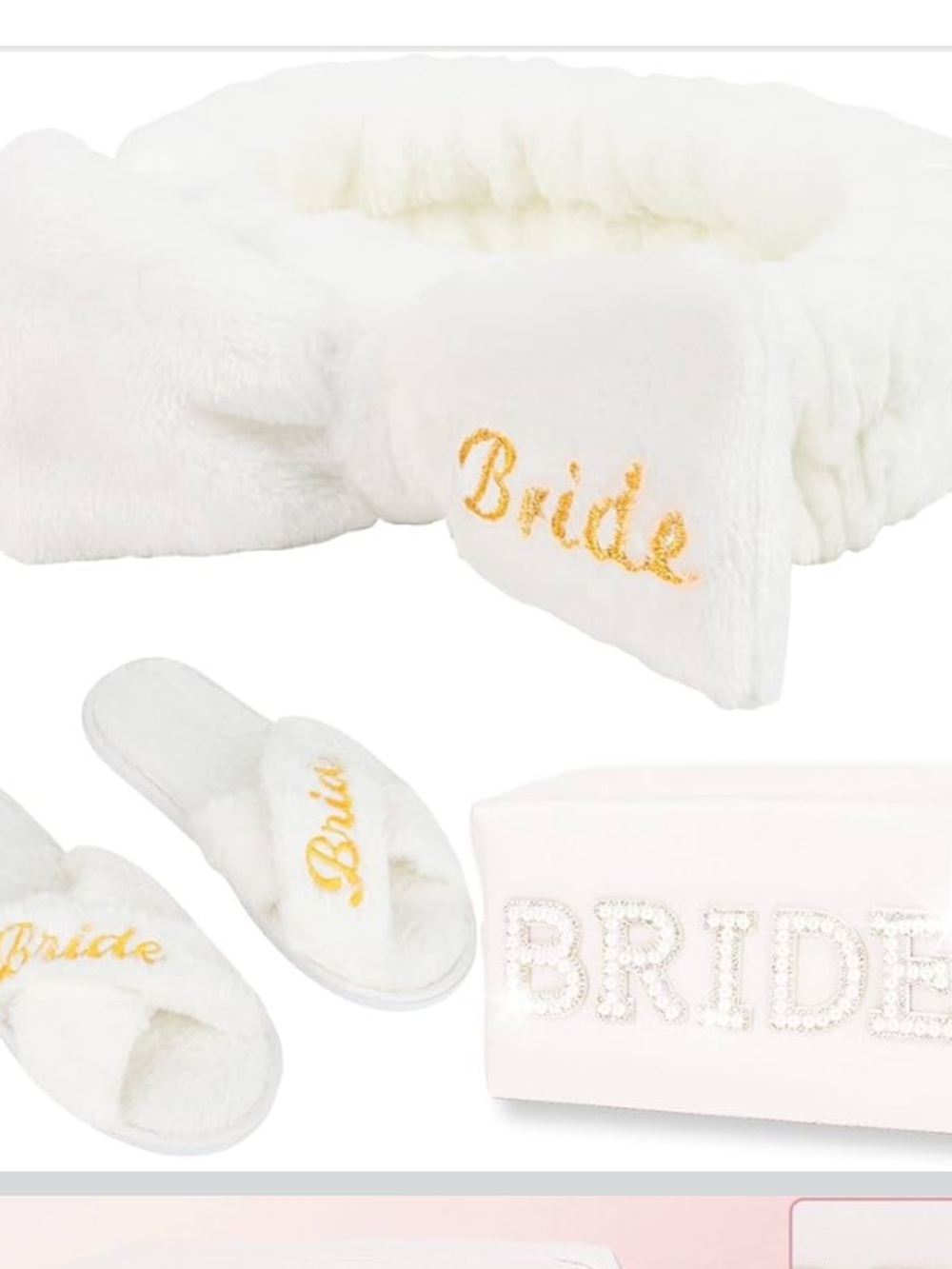 Bride Slippers Set in White with Gold Embroidery